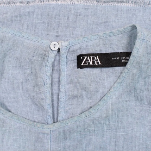 Zara Linen Light Blue Raw Hem A-Line Dress in XS - Picture 4 of 4